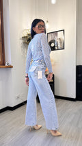 MAGLIA IN PIZZO AZZURRA CON COLLETTO