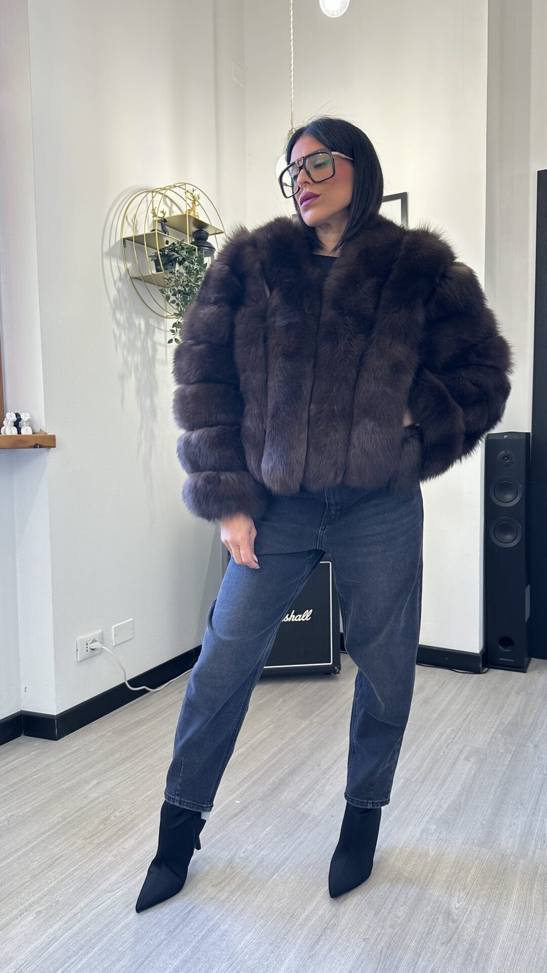 PELLICCIA MANICA LUNGA MARRONE