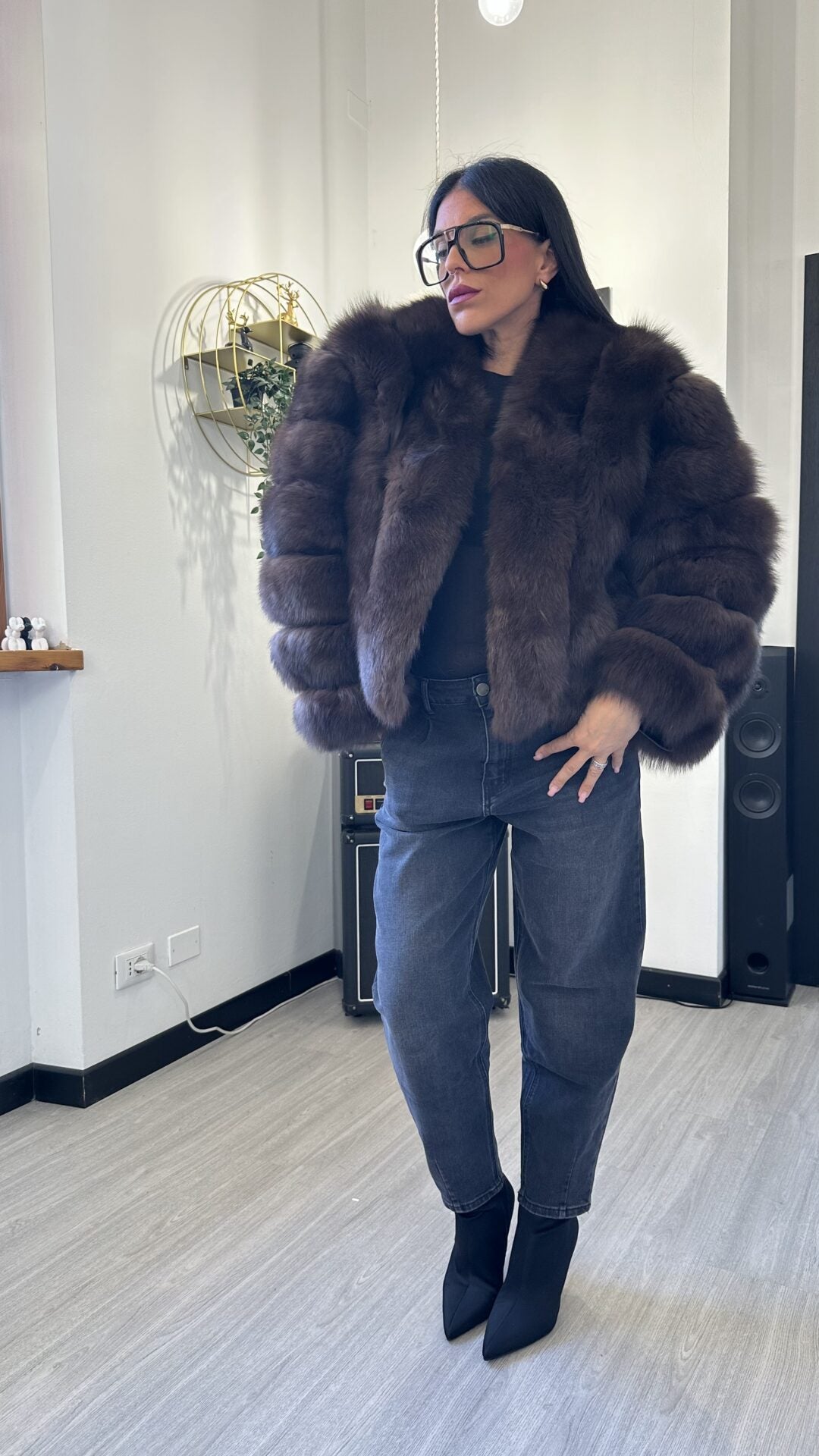 PELLICCIA MANICA LUNGA MARRONE