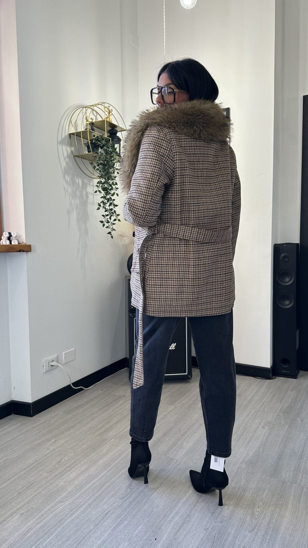 CAPPOTTINO PIED DE POULE CON PELO