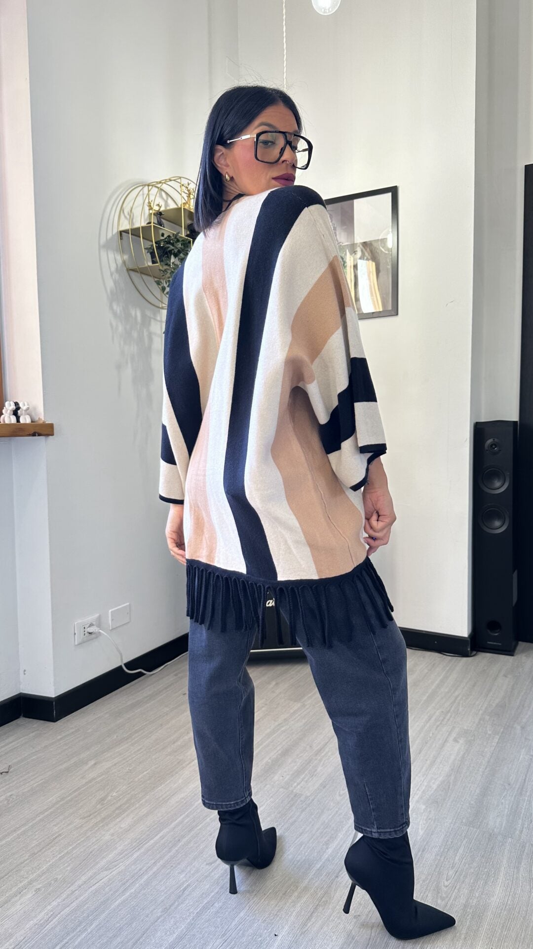 CARDIGAN A RIGHE CAMMELLO