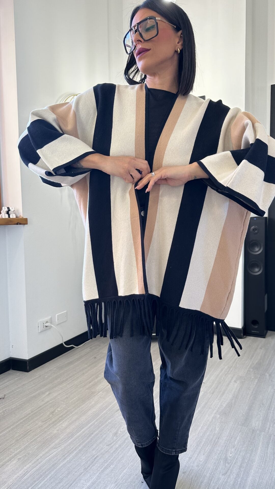 CARDIGAN A RIGHE CAMMELLO