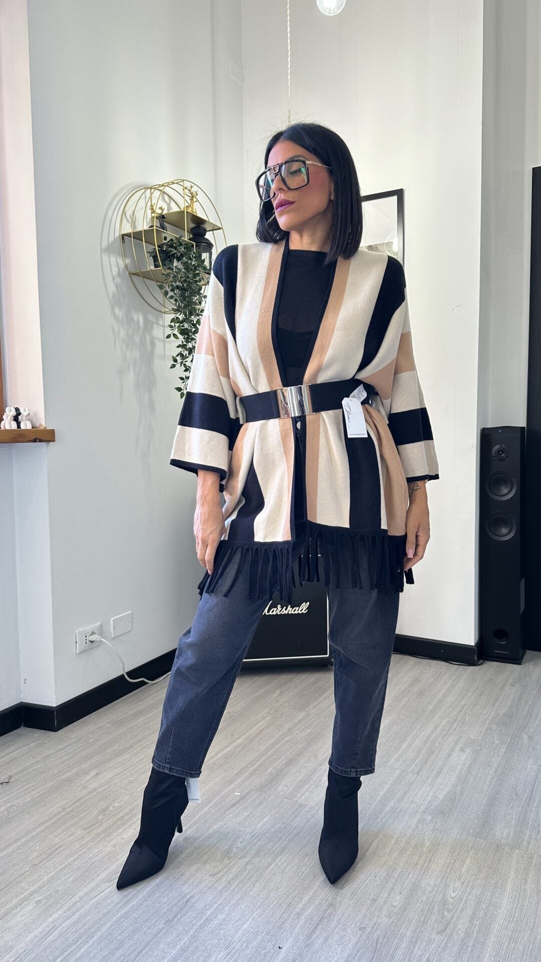 CARDIGAN A RIGHE CAMMELLO