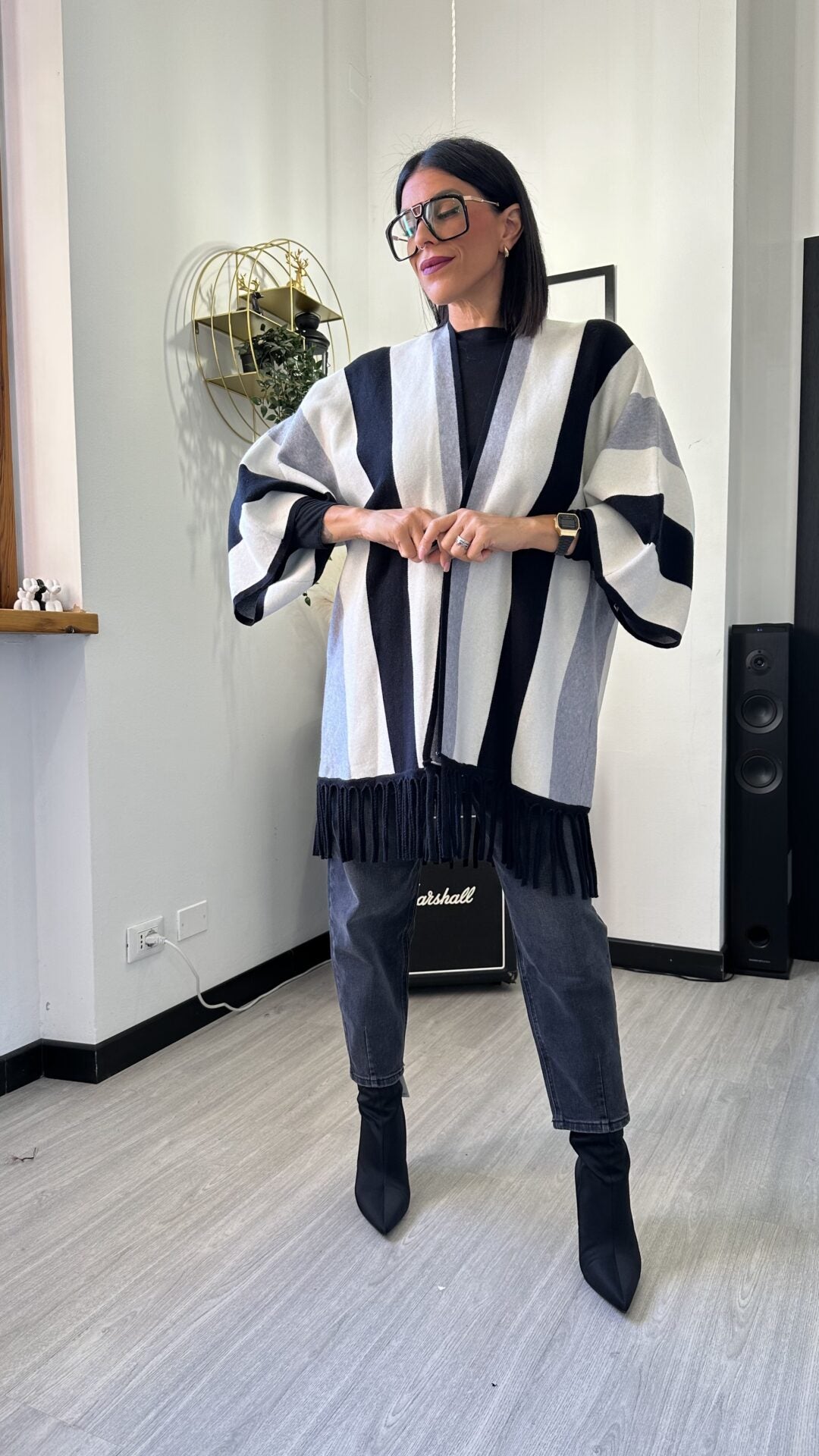 CARDIGAN A RIGHE GRIGIO