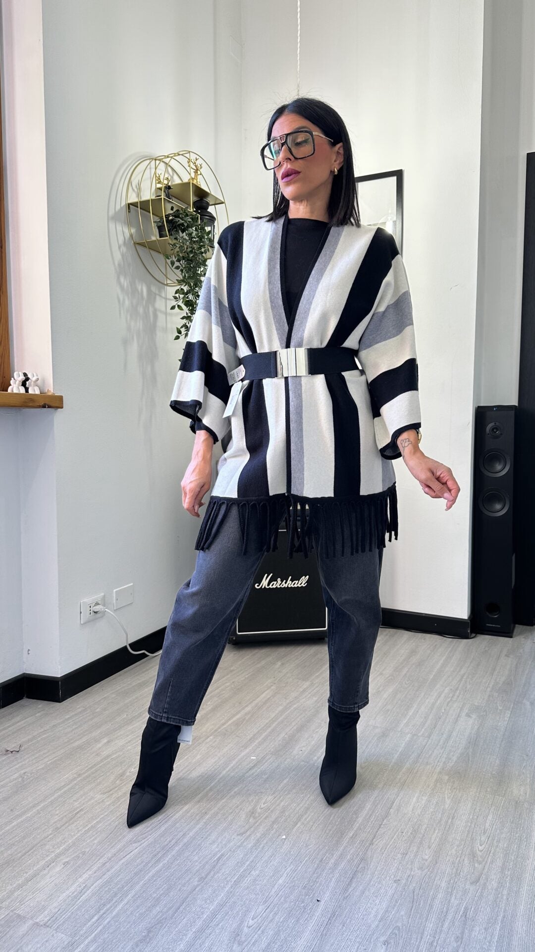 CARDIGAN A RIGHE GRIGIO