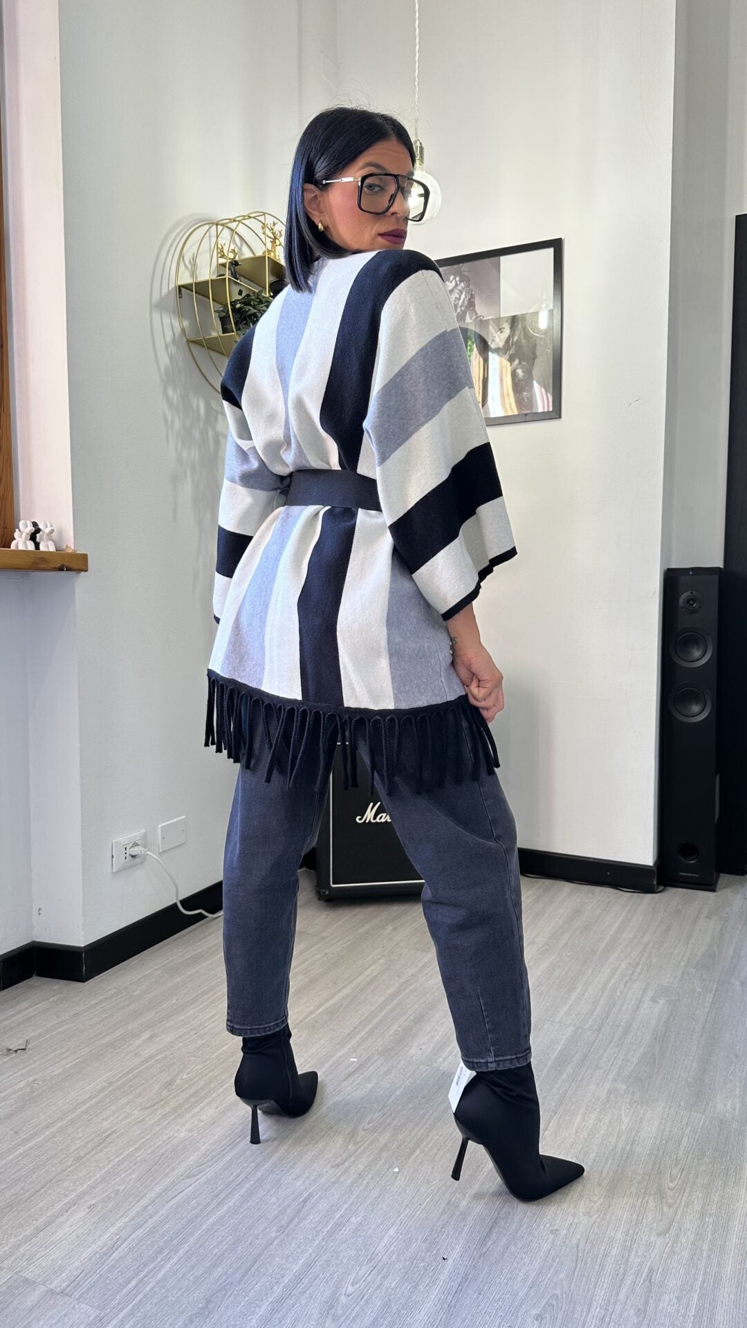 CARDIGAN A RIGHE GRIGIO