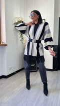 CARDIGAN A RIGHE GRIGIO