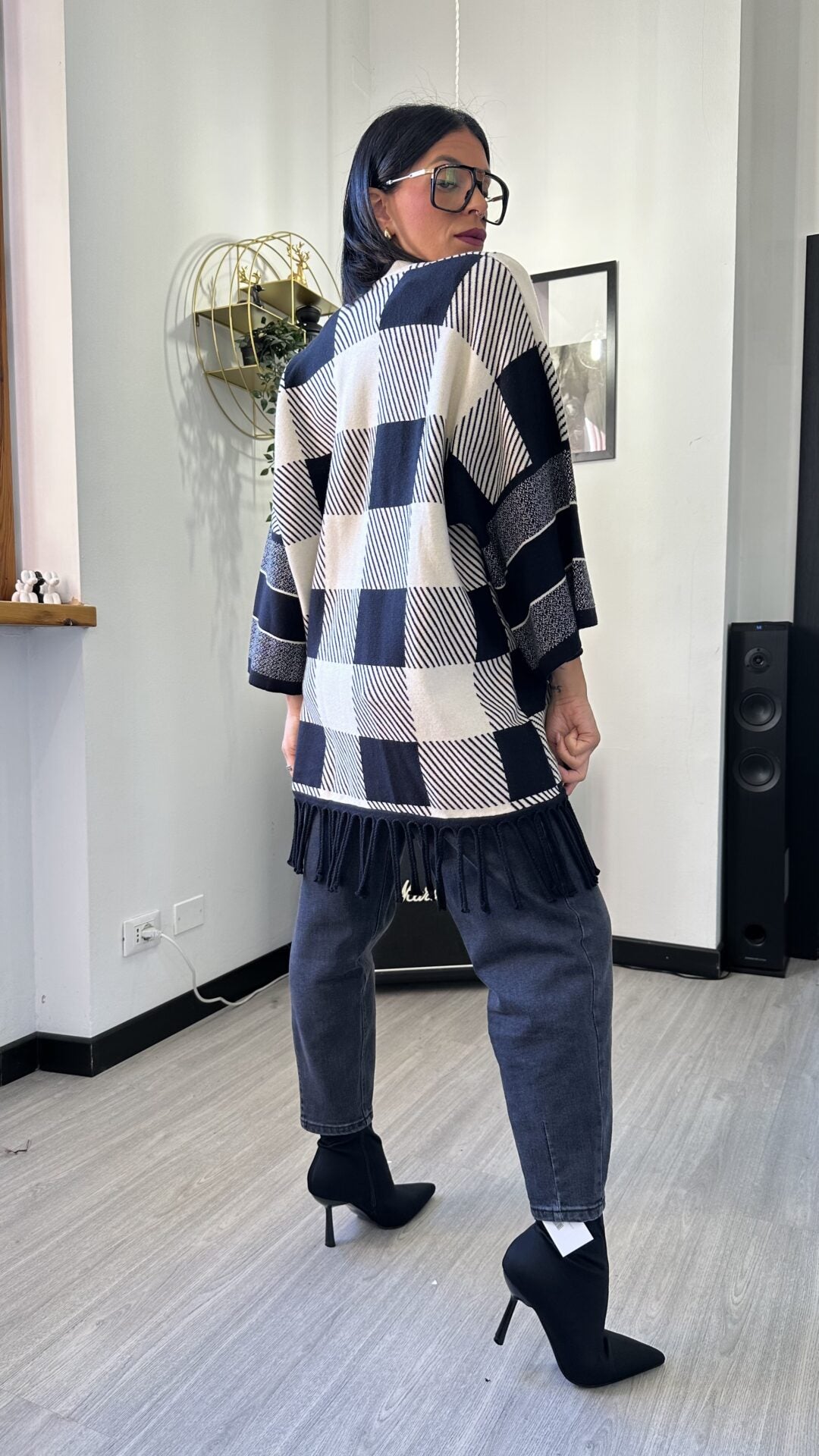 CARDIGAN A SCACCHI BIANCO