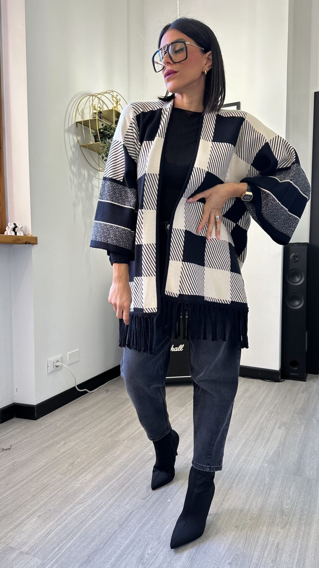 CARDIGAN A SCACCHI BIANCO