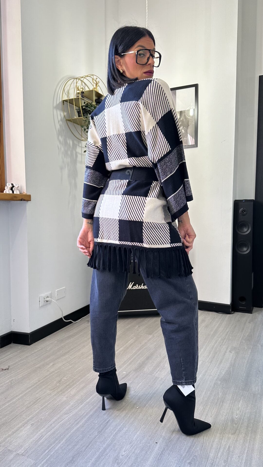 CARDIGAN A SCACCHI BIANCO