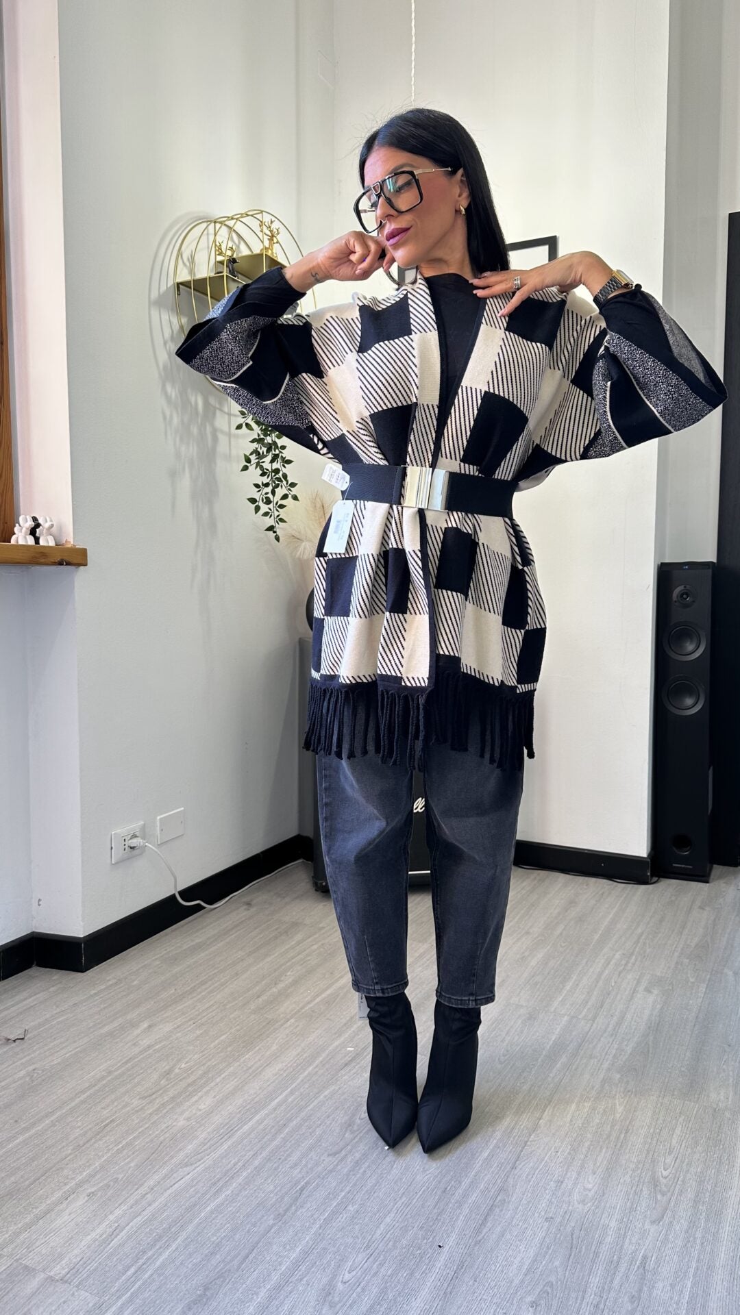 CARDIGAN A SCACCHI BIANCO