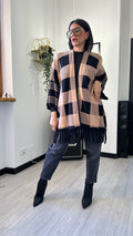 CARDIGAN A SCACCHI CAMMELLO