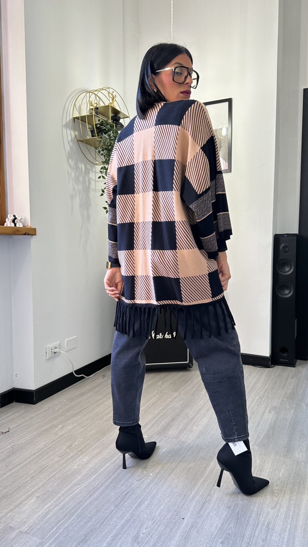 CARDIGAN A SCACCHI CAMMELLO