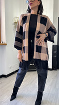 CARDIGAN A SCACCHI CAMMELLO