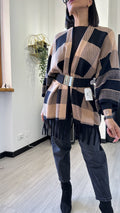 CARDIGAN A SCACCHI CAMMELLO
