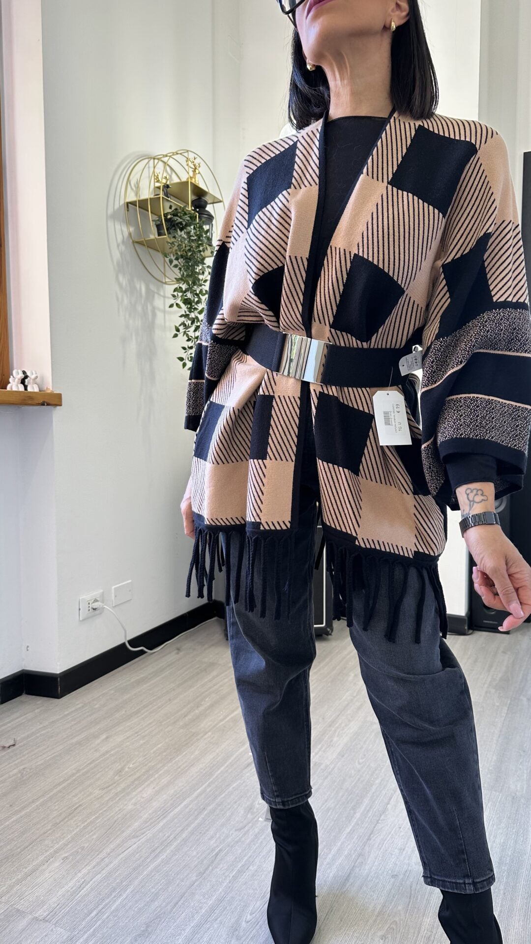 CARDIGAN A SCACCHI CAMMELLO