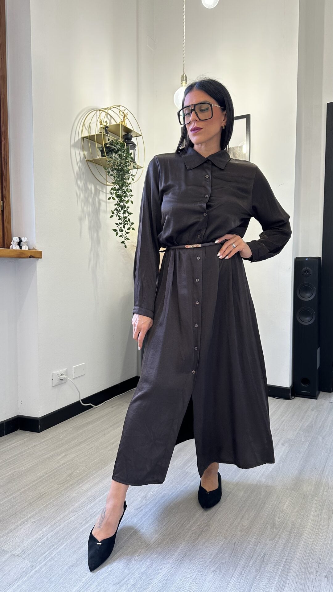 CAMICIONE SATINATO MARRONE