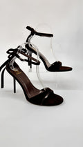 SANDALI IN VELLUTO CON FIOCCO SUL RETRO BROWN