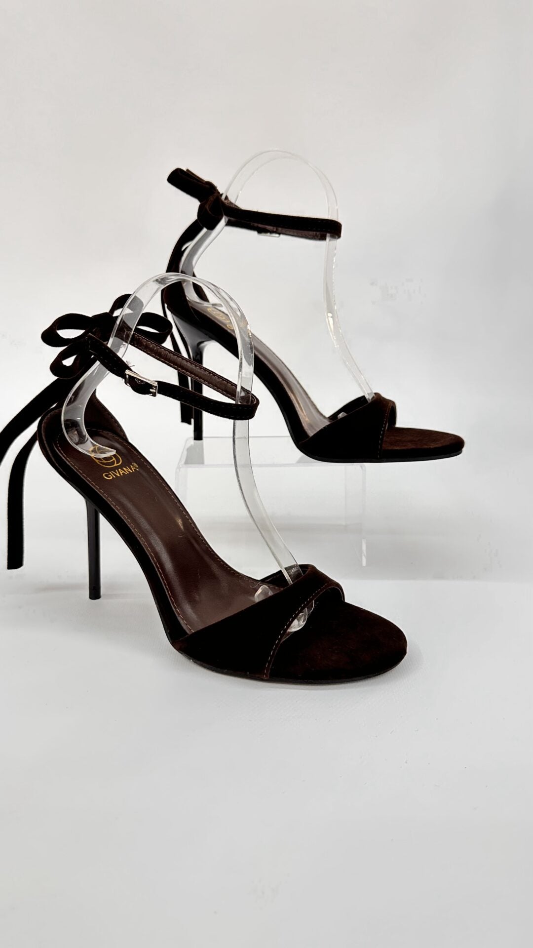 SANDALI IN VELLUTO CON FIOCCO SUL RETRO BROWN