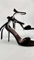 SANDALI IN VELLUTO CON FIOCCO SUL RETRO BROWN