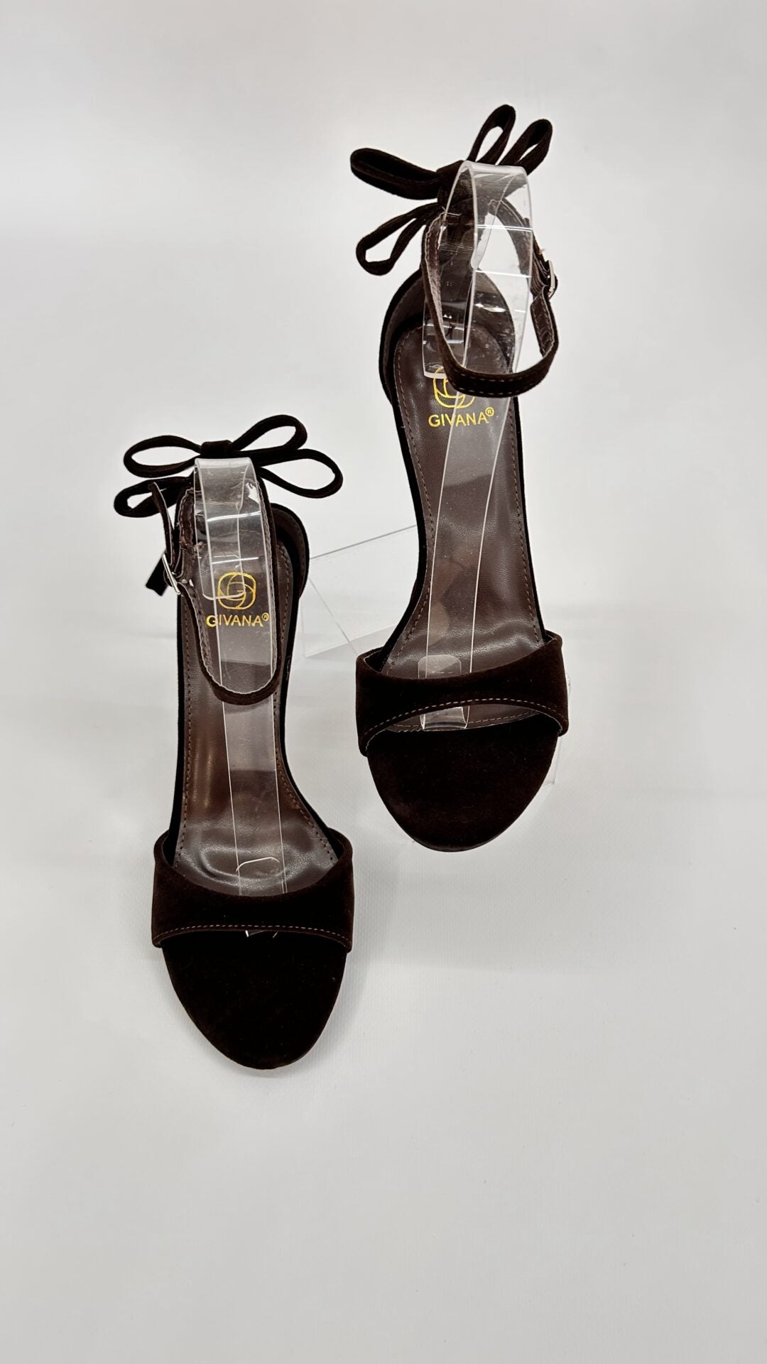 SANDALI IN VELLUTO CON FIOCCO SUL RETRO BROWN