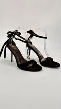 SANDALI IN VELLUTO CON FIOCCO SUL RETRO BROWN