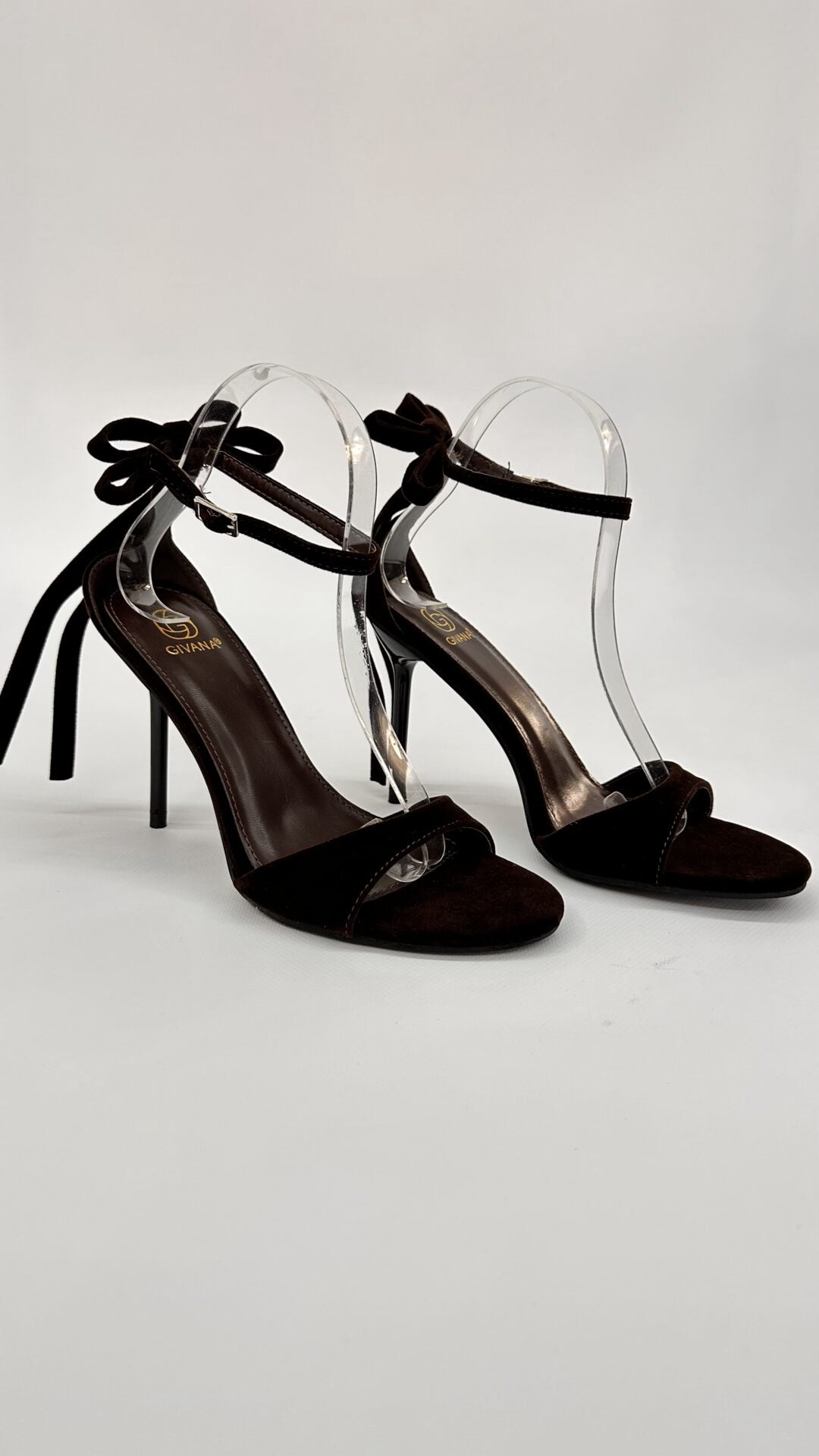SANDALI IN VELLUTO CON FIOCCO SUL RETRO BROWN