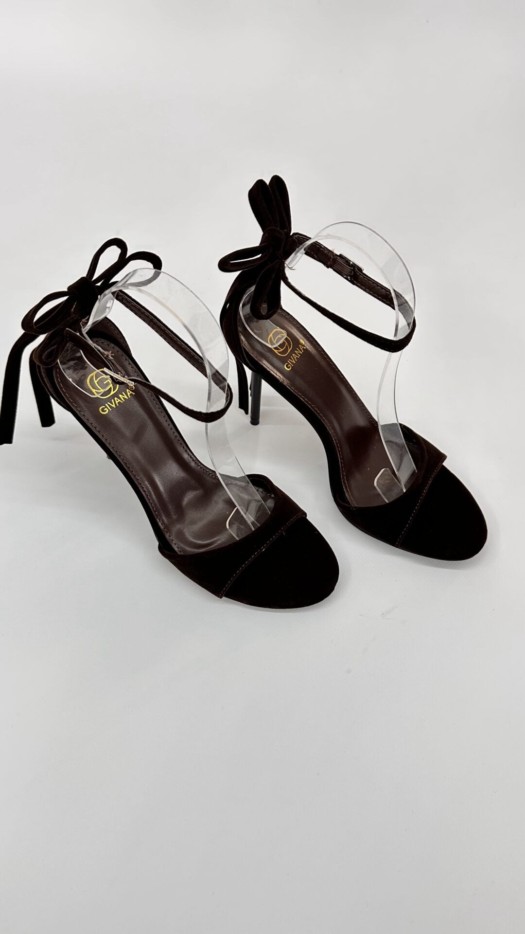 SANDALI IN VELLUTO CON FIOCCO SUL RETRO BROWN