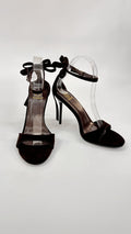 SANDALI IN VELLUTO CON FIOCCO SUL RETRO BROWN