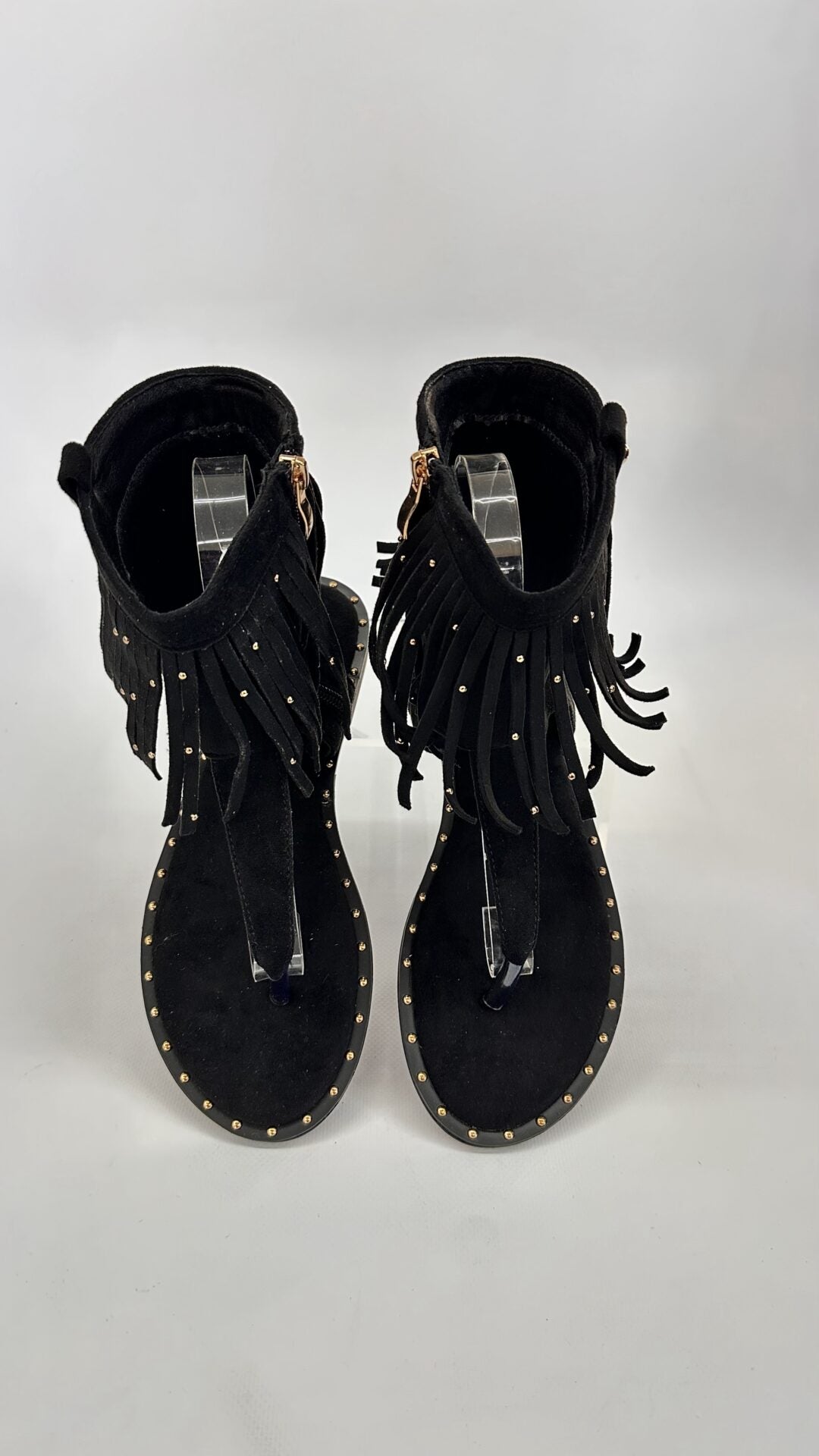SANDALO BOHO FRANGE TOE NERO GOLD