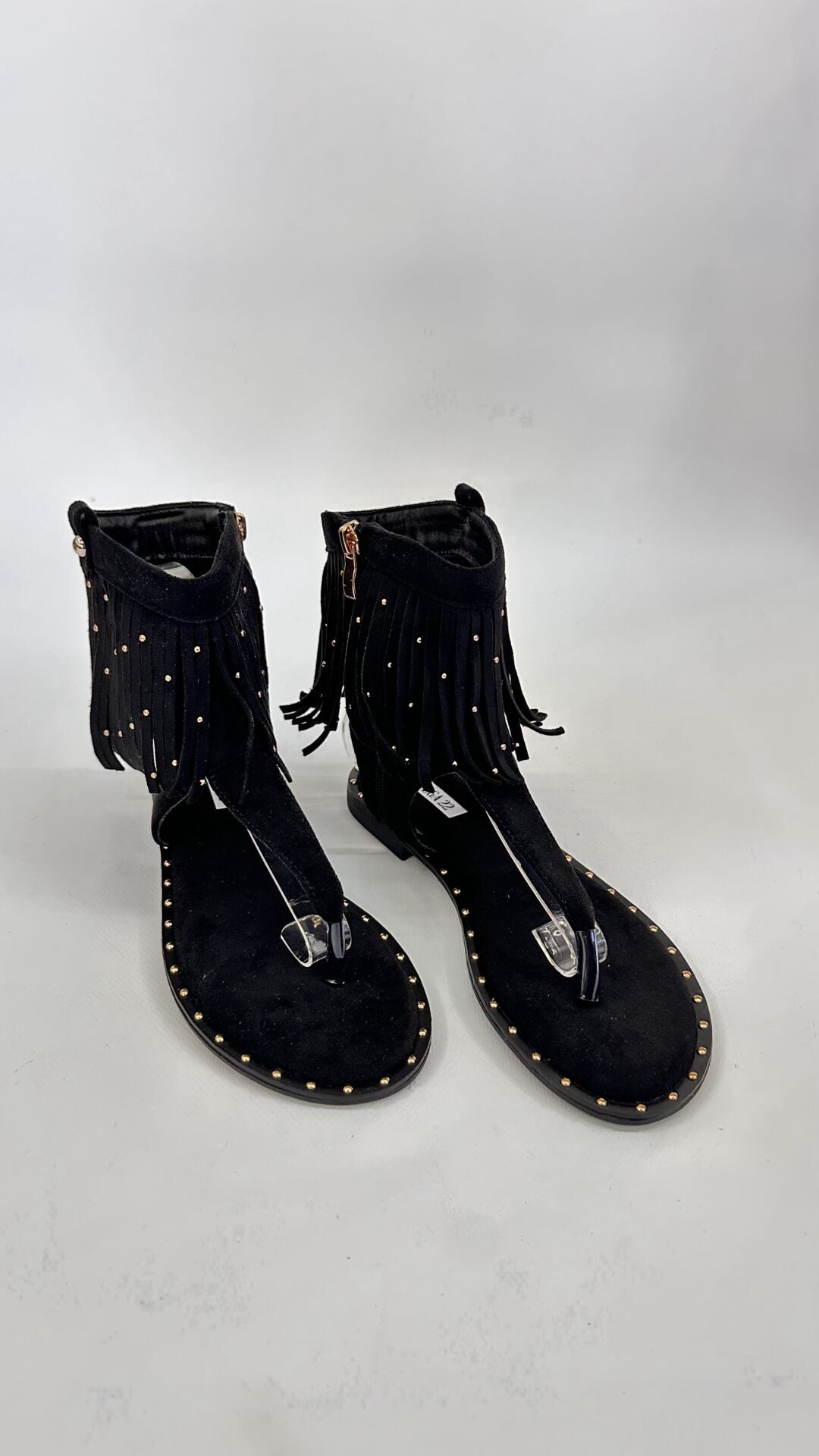 SANDALO BOHO FRANGE TOE NERO GOLD