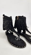 SANDALO BOHO FRANGE TOE NERO GOLD