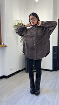 CAMICIONA DI JEANS LEOPARDATA MARRONE