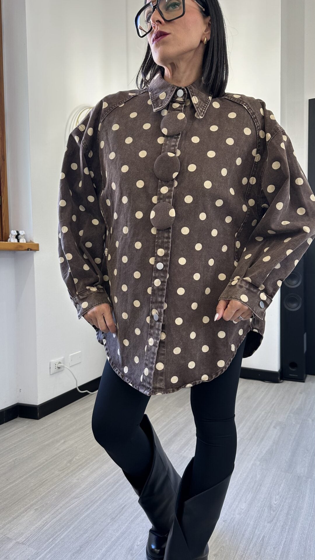 CAMICIONA DI JEANS A POIS