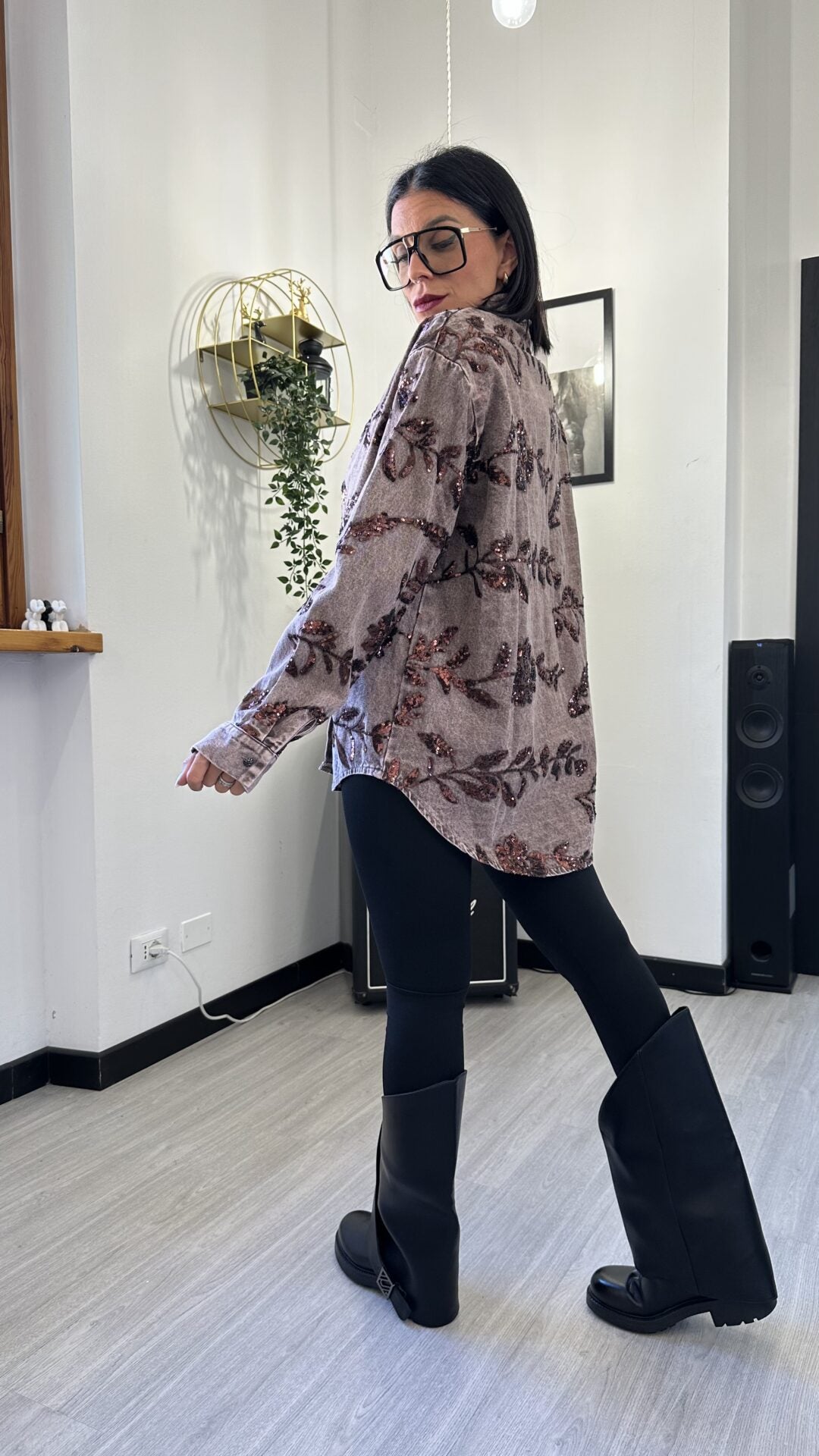 CAMICIONA DI JEANS SHINE FLOWER COFFE