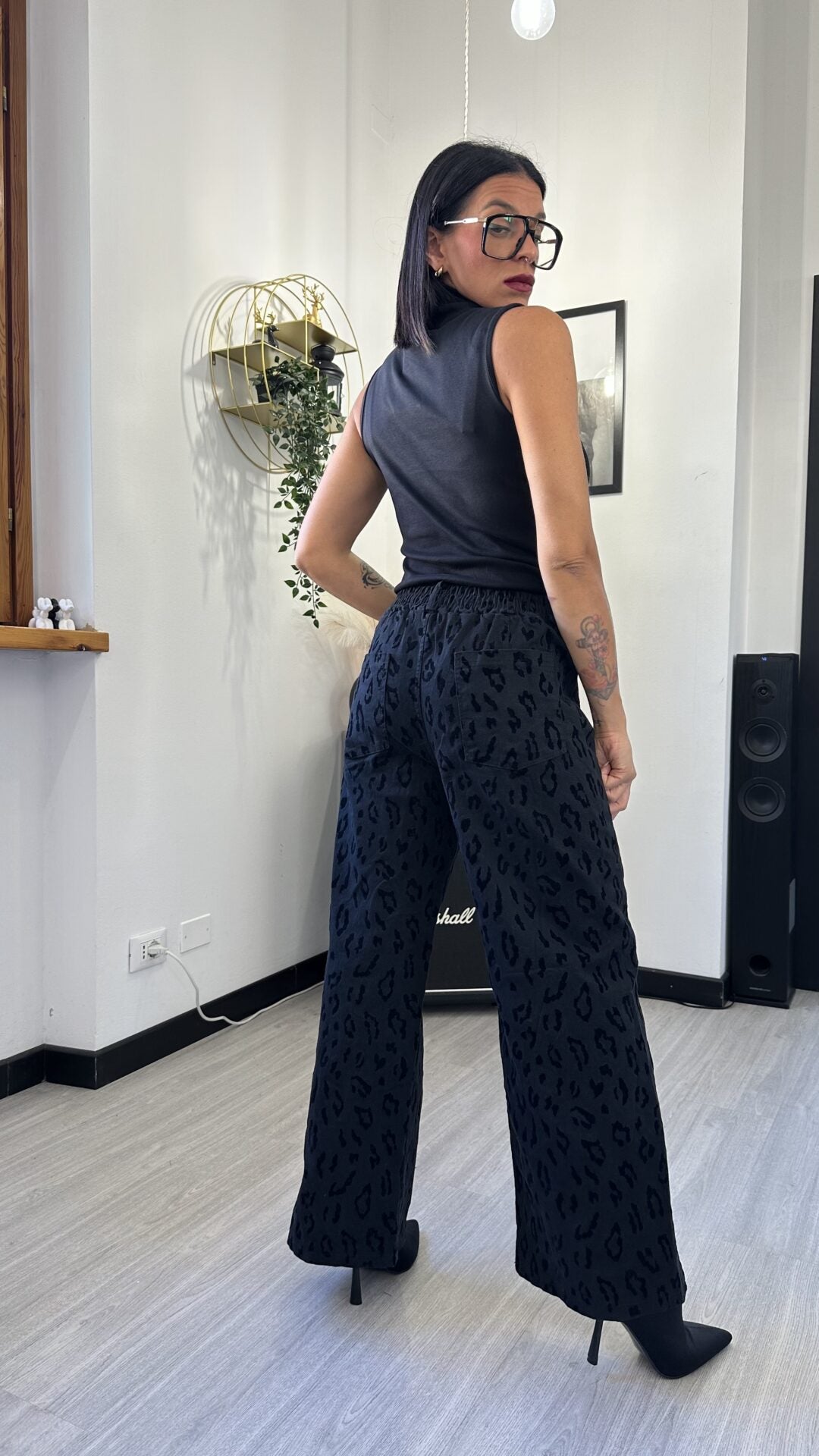 4040 JEANS A PALAZZO MACULATO NERO