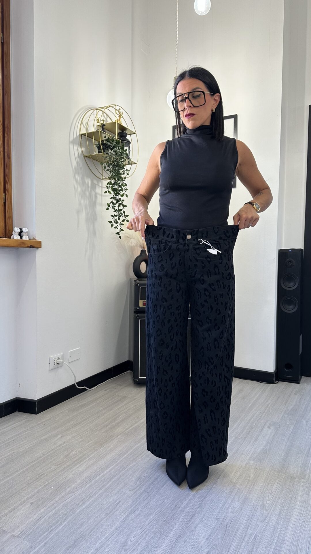 4040 JEANS A PALAZZO MACULATO NERO