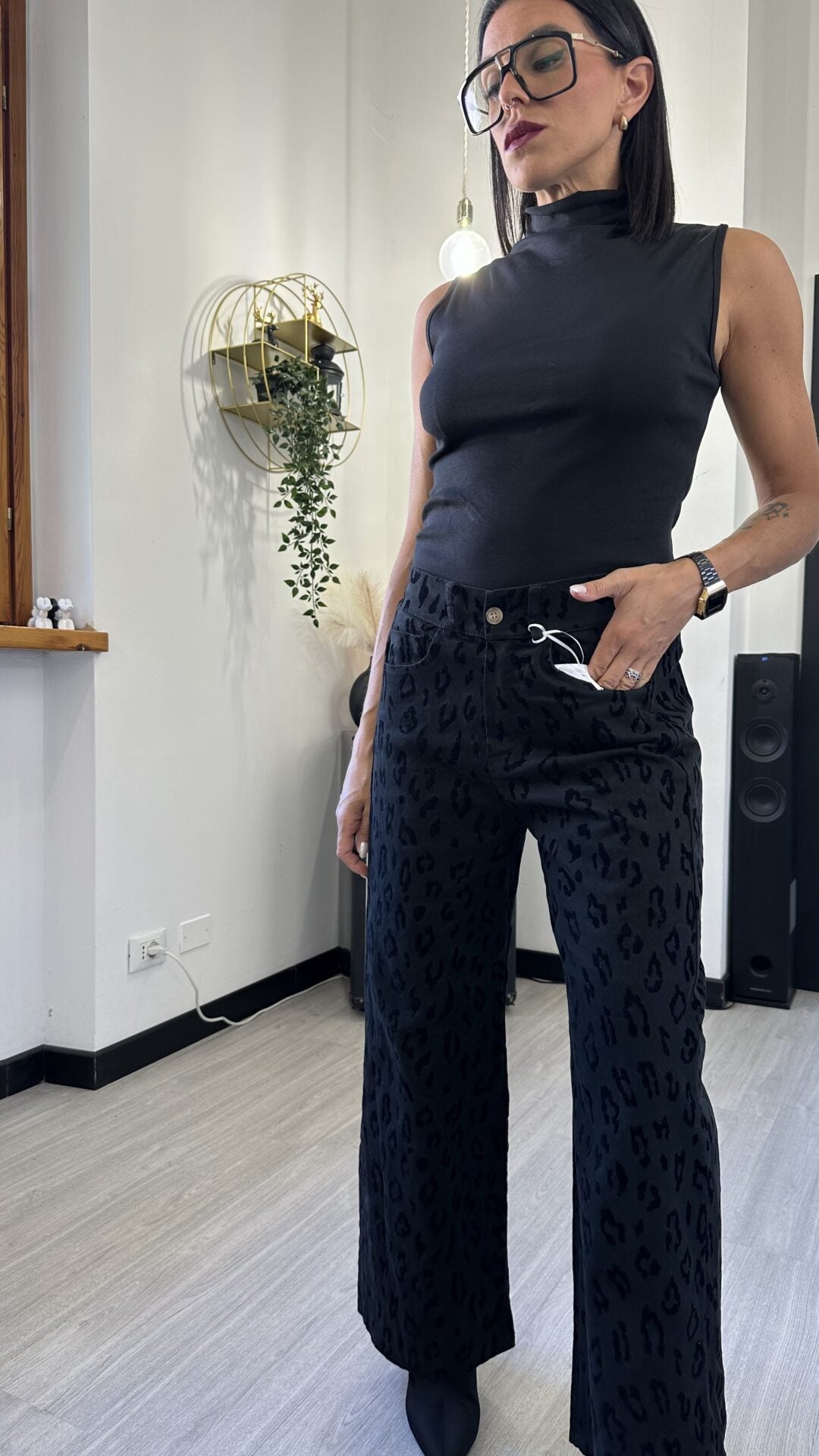 4040 JEANS A PALAZZO MACULATO NERO