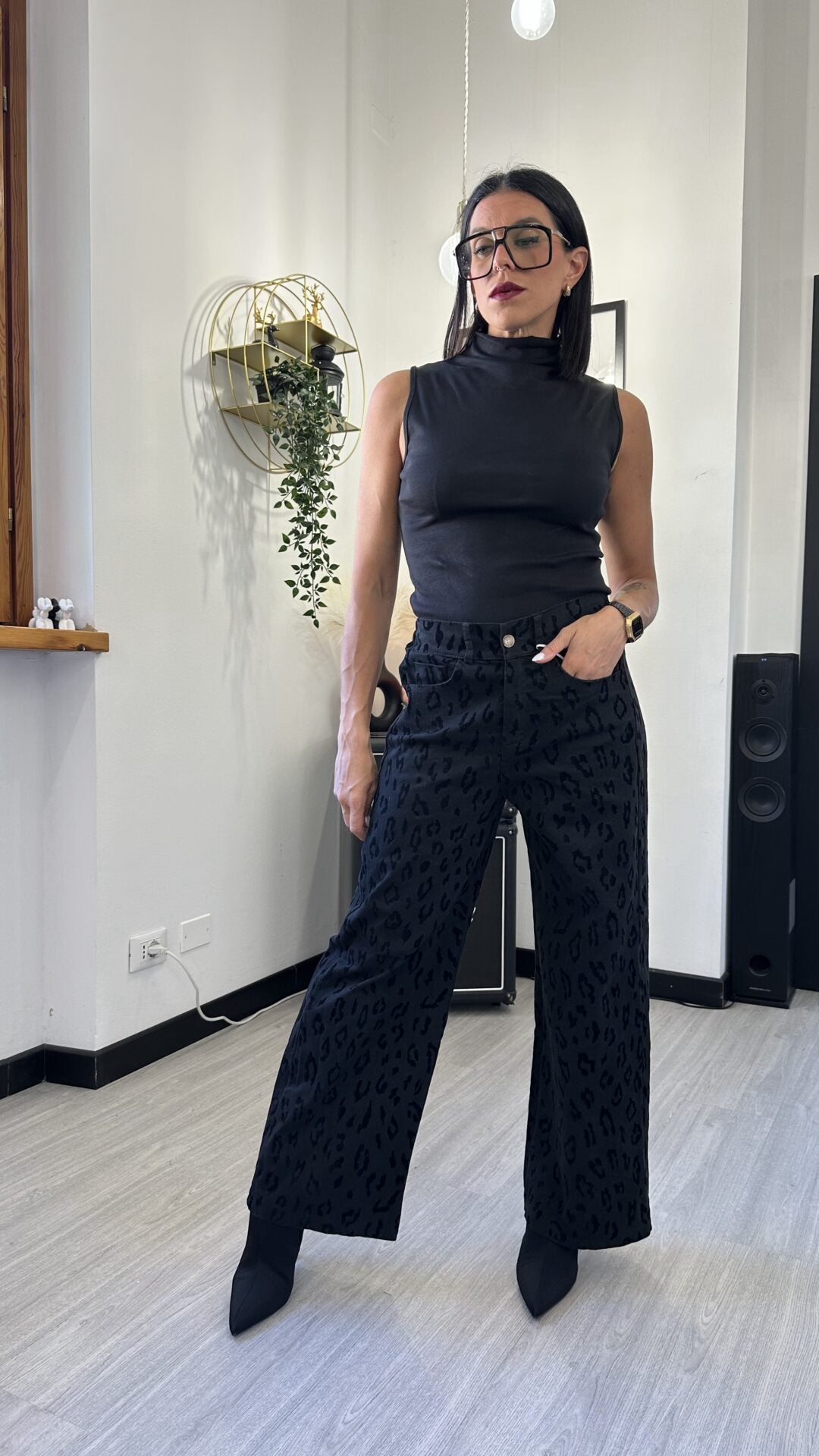 4040 JEANS A PALAZZO MACULATO NERO