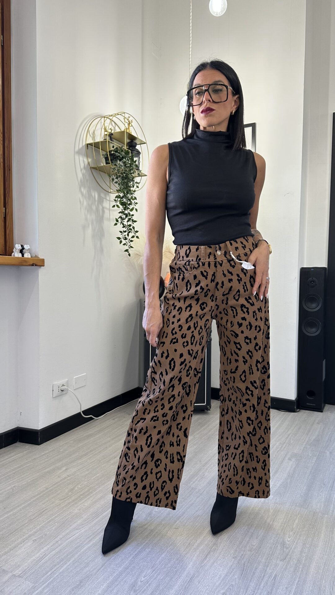 4040 JEANS A PALAZZO MACULATO CAMMELLO