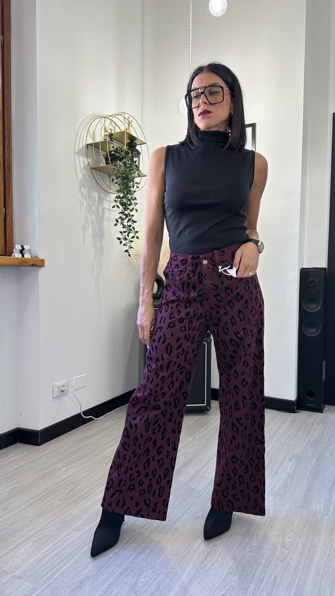 4040 JEANS A PALAZZO MACULATO BORDEAUX