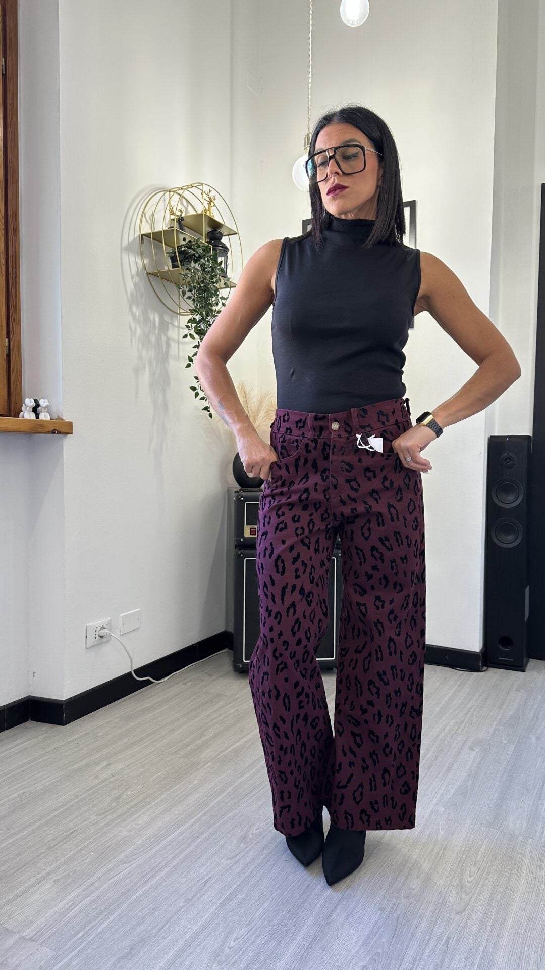 4040 JEANS A PALAZZO MACULATO BORDEAUX