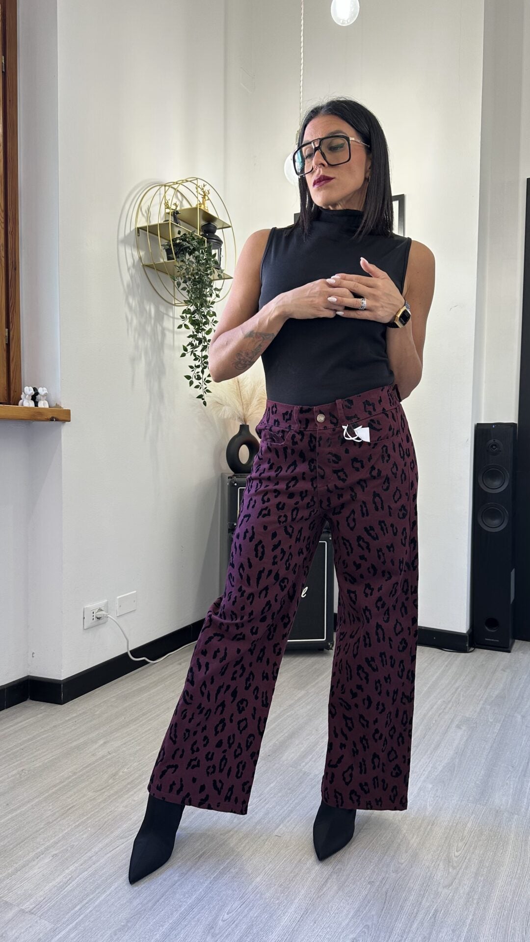 4040 JEANS A PALAZZO MACULATO BORDEAUX