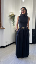 PANTALONE A PALAZZO CON CINTURA NERO
