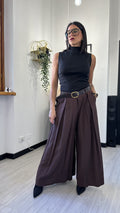 PANTALONE A PALAZZO CON CINTURA MARRONE