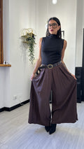 PANTALONE A PALAZZO CON CINTURA MARRONE