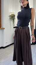 PANTALONE A PALAZZO CON CINTURA MARRONE