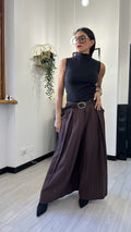 PANTALONE A PALAZZO CON CINTURA MARRONE