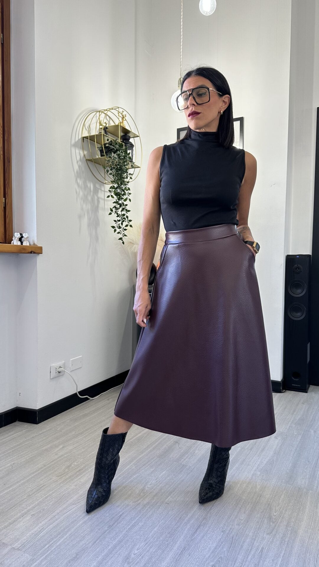 GONNA LUNGA IN ECOPELLE BORDEAUX