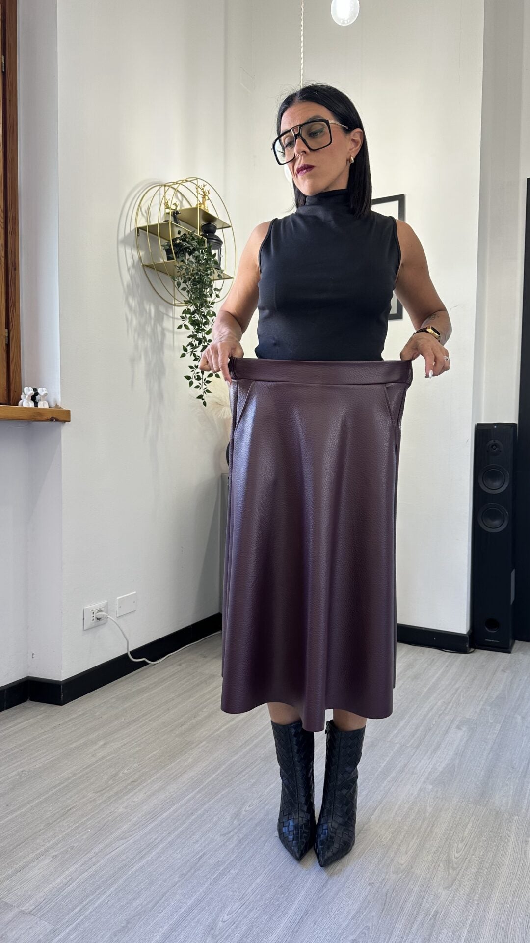GONNA LUNGA IN ECOPELLE BORDEAUX